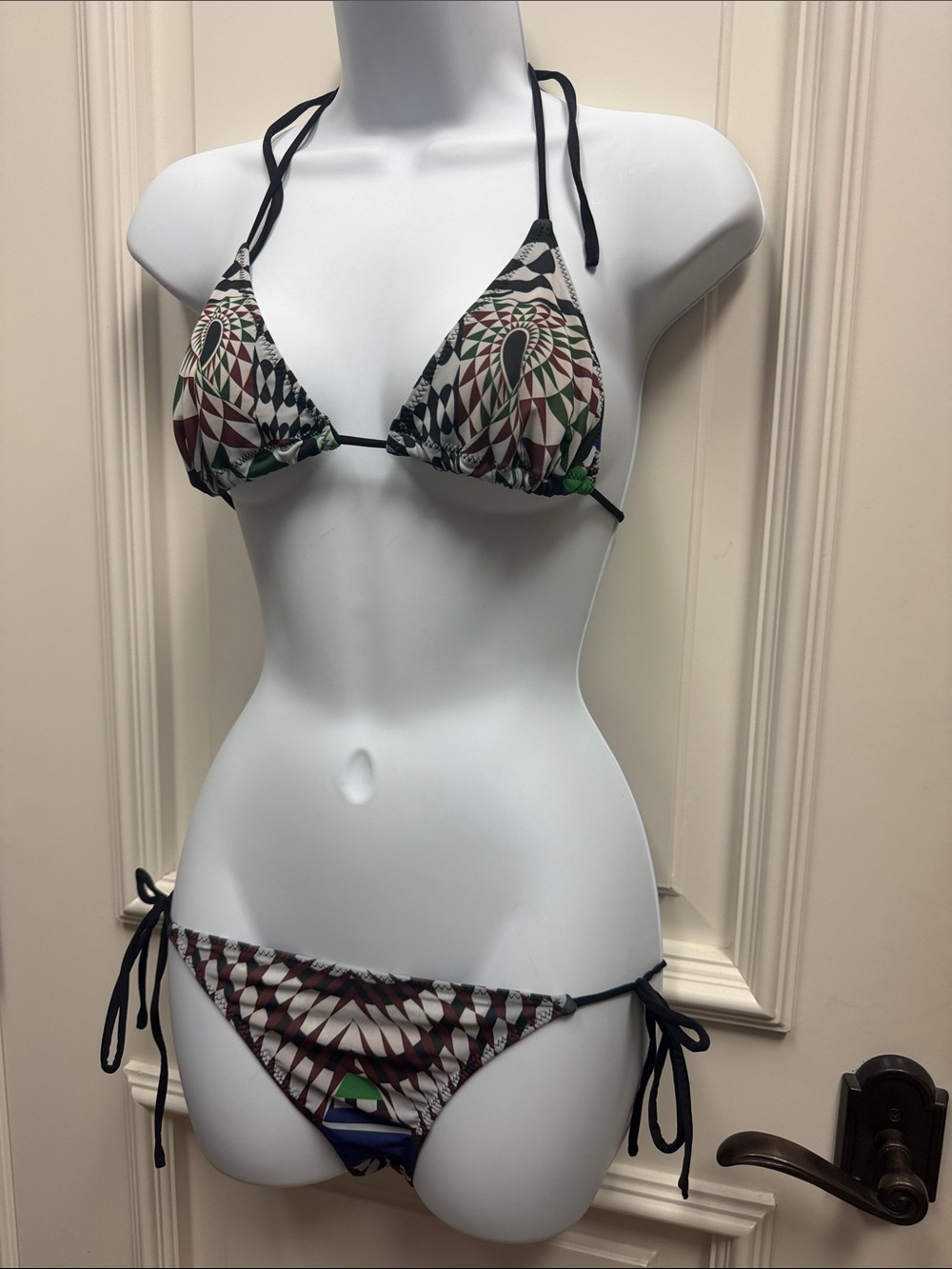 clover canyon bikini geometric printed blue pattern swirl string swimsuit